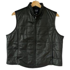 Y2K Vintage Gap Black Leather Zip Up Mock Neck Vest Size L